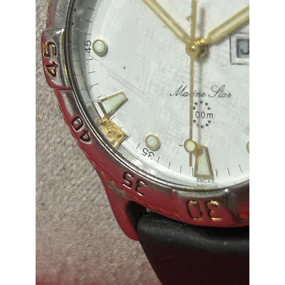 Bulova Marine Star Two-Tone Diver Day-Date White Dial Mens Watch READ
